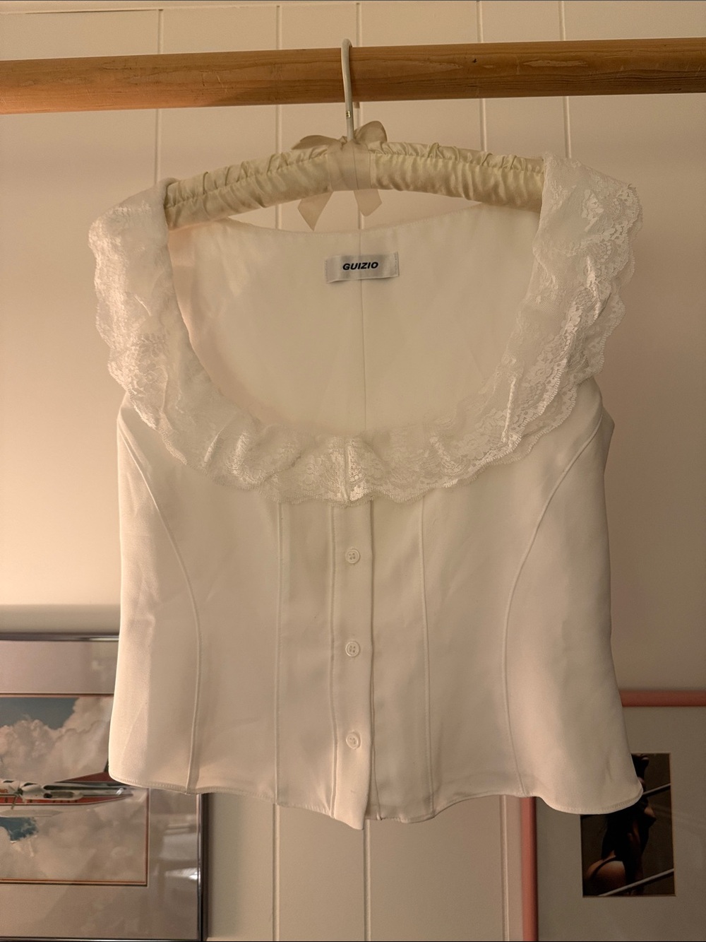 Guizio Ivory Paloma Lace Button Front Top
